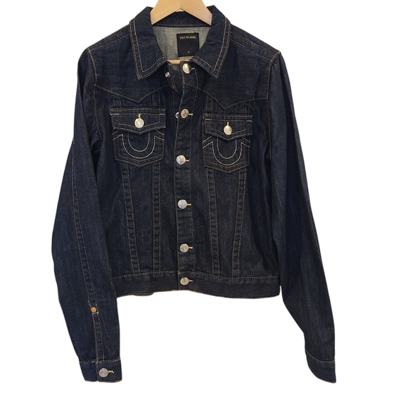 True Religion Jackets & Blazers - True Religion Jacket Womens XL Dark‎ Wash Jimmy Denim Trucker Flap Pockets